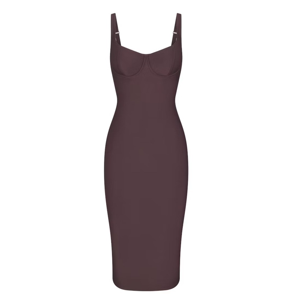Skims Body Long Dress Raisin Brown Underwire Midi DS-DRS-11259W Womens Small